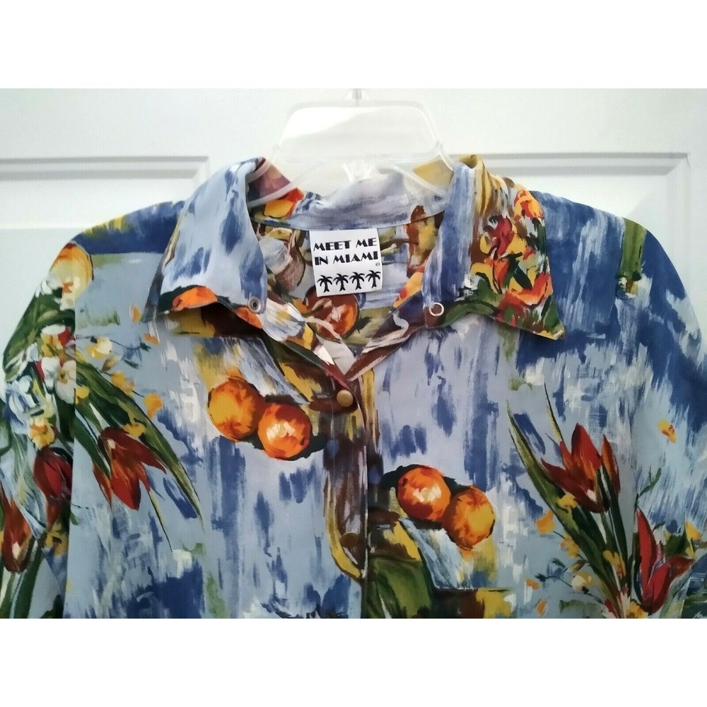 Vintage Meet‎ Me In Miami Snap Shirt Colorful Floral Tunic Size Large Cruisewear